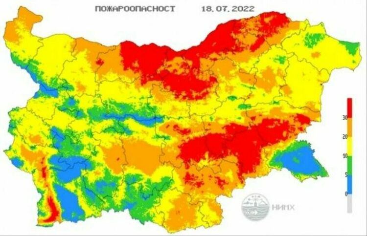 Висок индекс на пожароопасност в Дунавската и Горнотракийската низина, 33-38 градуса в петък